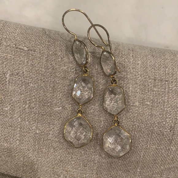 Triple Drop Crystal Earrings - Picture 2 of 4